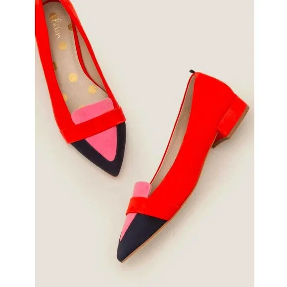 Boden NEW Scarlett Pointy Suede Colorblock Low Heel Shoe Size 39 / 9 - Picture 1 of 8